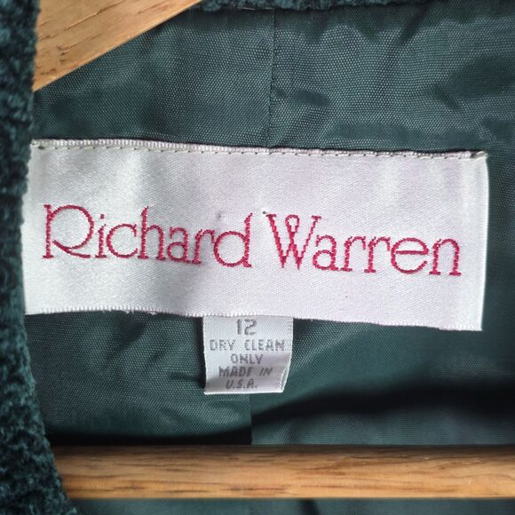 Richard Warren Wool Blazer Small Green Chenille Collar Cuffs Vintage Size 6-8 - Picture 3 of 16